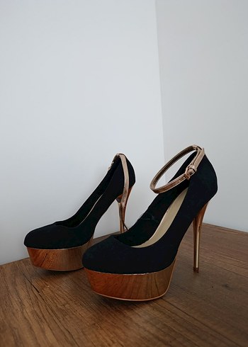 Siyah Süet Platform Topuklu Stiletto - Görsel 2