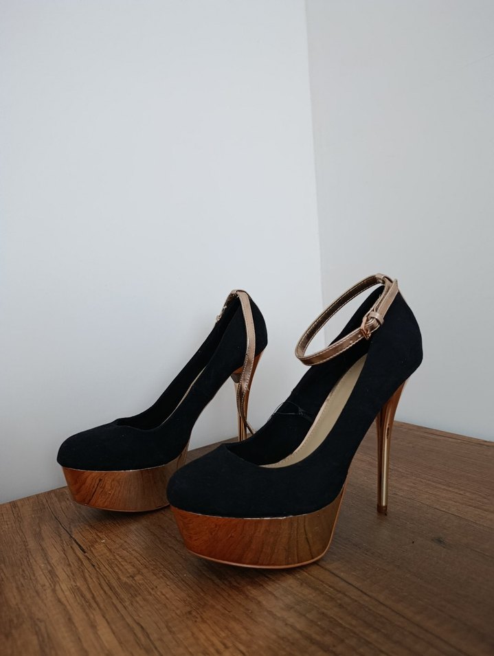 Siyah Süet Platform Topuklu Stiletto - Görsel 2