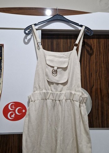 Kadın Bej Keten Salaş Uzun Tulum - Görsel 2