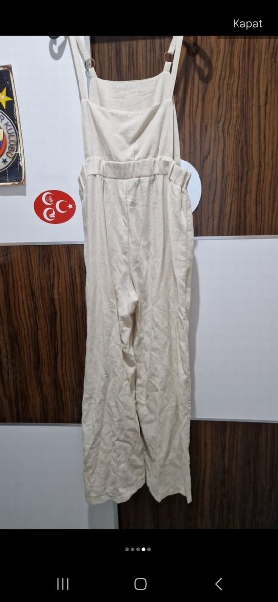 Kadın Bej Keten Salaş Uzun Tulum - Görsel 3