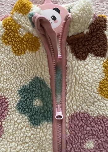 Çiçek Nakışlı Renkli Kız Çocuk Polar Ceket - Görsel 3