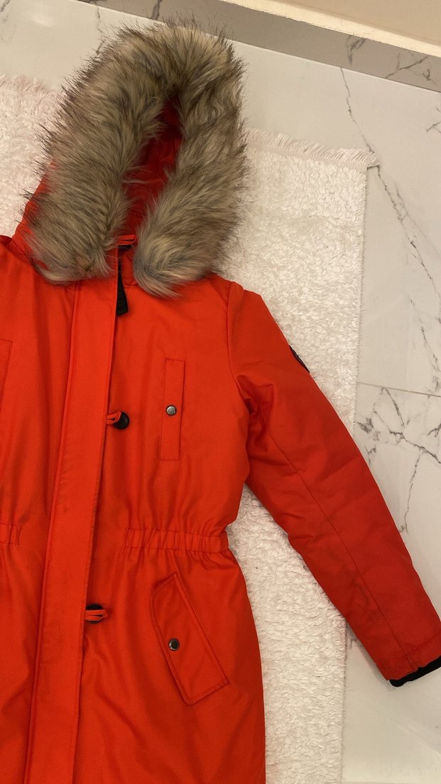 Kürklü Kırmızı Kadın Kışlık Mont - Görsel 2