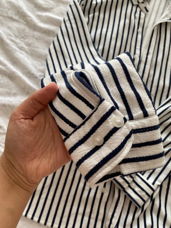 Erkek Uzun Kollu Çizgili Keten Gömlek - Görsel 3