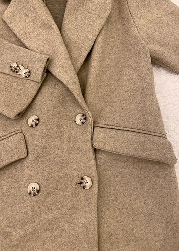 Düğmeli, Bej Midi Kadın Yün Kaban - Görsel 3