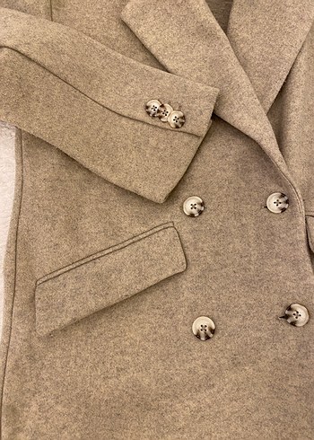 Düğmeli, Bej Midi Kadın Yün Kaban - Görsel 2