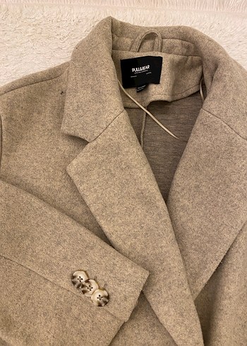 Düğmeli, Bej Midi Kadın Yün Kaban - Görsel 4