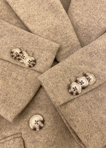 Düğmeli, Bej Midi Kadın Yün Kaban - Görsel 5