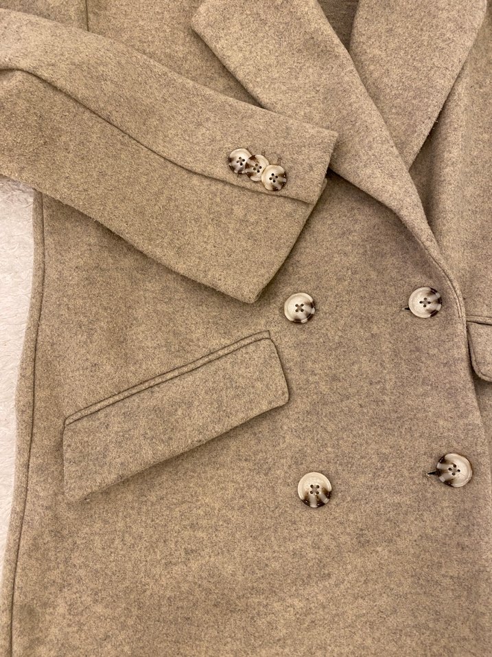 Düğmeli, Bej Midi Kadın Yün Kaban - Görsel 2