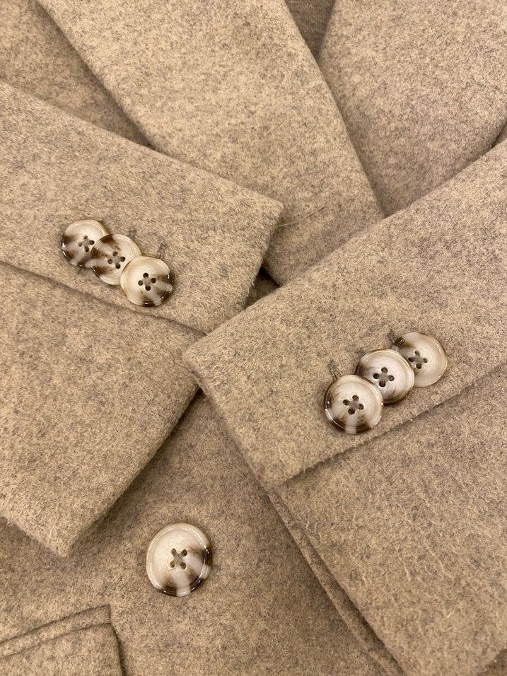 Düğmeli, Bej Midi Kadın Yün Kaban - Görsel 5