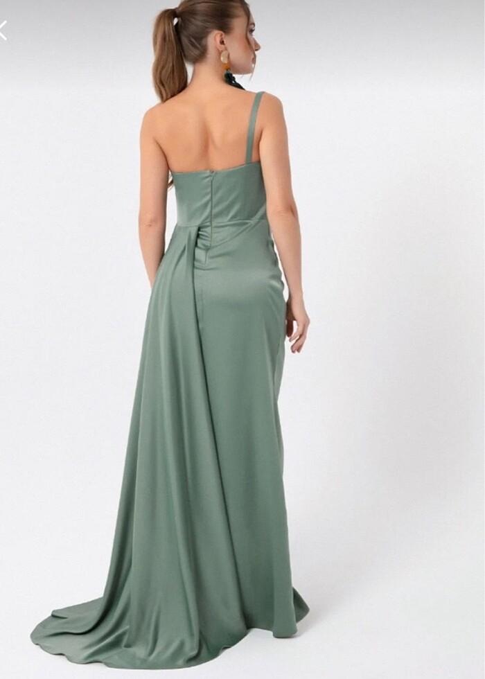 Firuze tek omuzlu zaten elbise - Görsel 3