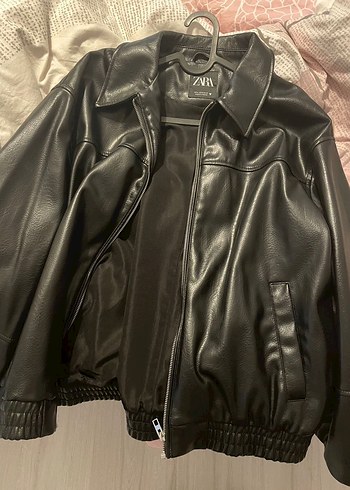 Kadın Siyah Deri Fermuarlı Ceket - Görsel 2