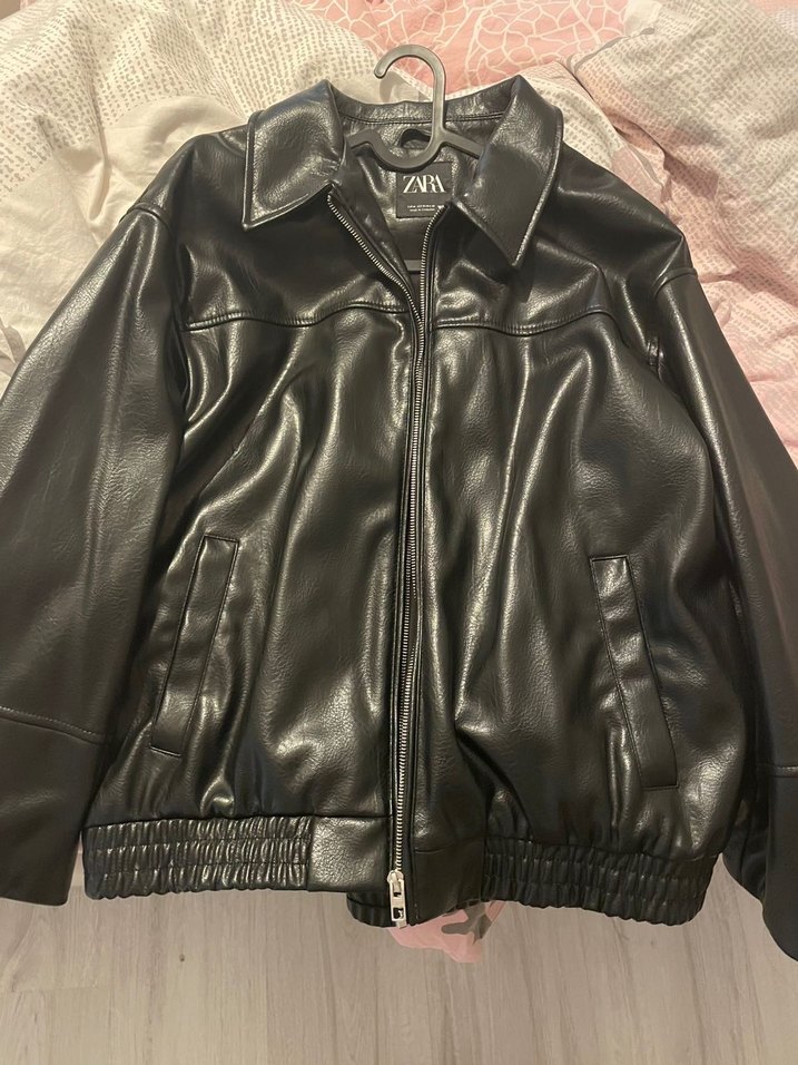 Kadın Siyah Deri Fermuarlı Ceket - Görsel 3