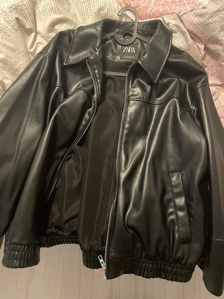 Kadın Siyah Deri Fermuarlı Ceket - Görsel 2