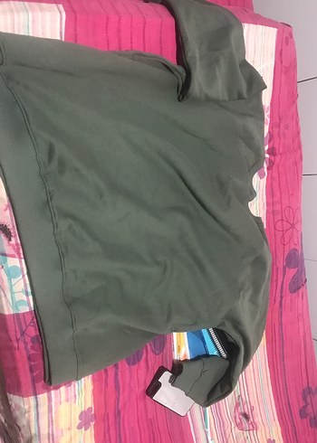 52 Beden Kadın Haki Kapüşonlu Fermuarlı Sweatshirt
