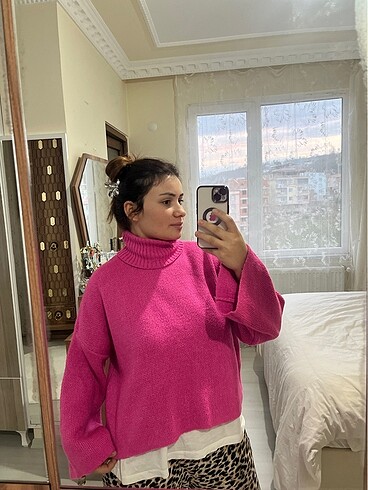 diğer Beden pembe Renk Bogazlı triko kazak