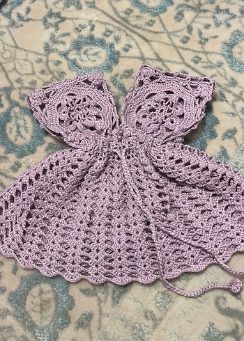 Kızlar için Mor Dantel Detaylı Örgü Bohem Yelek - Görsel 4