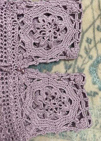 Kızlar için Mor Dantel Detaylı Örgü Bohem Yelek - Görsel 2