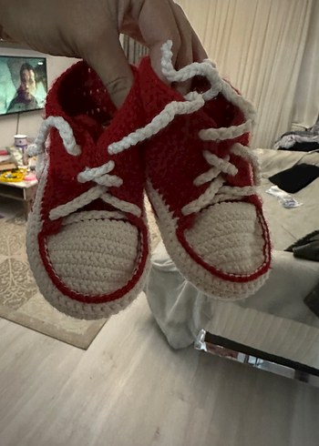 Kırmızı Örgü Kız Bebek Botları 22-23 numara - Görsel 3