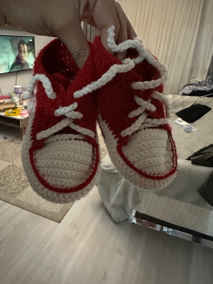 Kırmızı Örgü Kız Bebek Botları 22-23 numara - Görsel 3