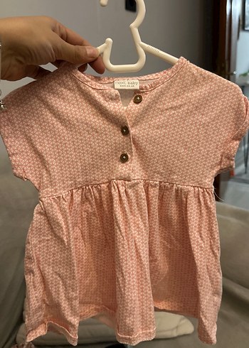 Next 3/6 ay Kız Çocuk Pembe Puantiyeli Düğmeli Elbise - Görsel 4