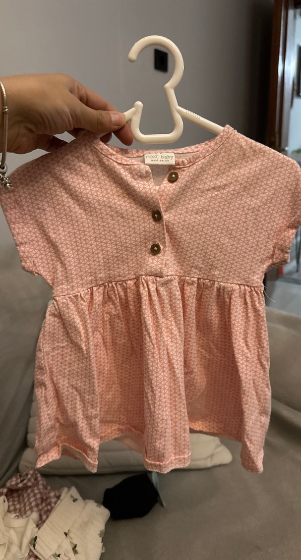 Next 3/6 ay Kız Çocuk Pembe Puantiyeli Düğmeli Elbise - Görsel 3