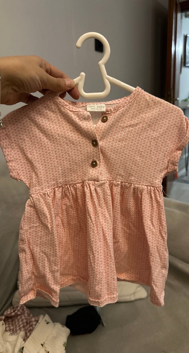 Next 3/6 ay Kız Çocuk Pembe Puantiyeli Düğmeli Elbise - Görsel 4