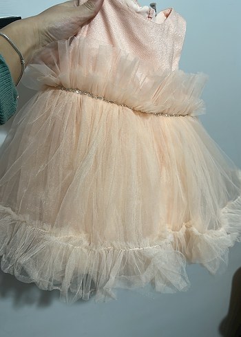 Kız Çocuk Pudra Renkli Fırfırlı Elbise - Görsel 3