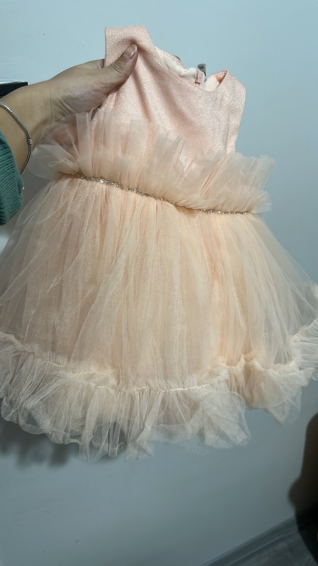 Kız Çocuk Pudra Renkli Fırfırlı Elbise - Görsel 3