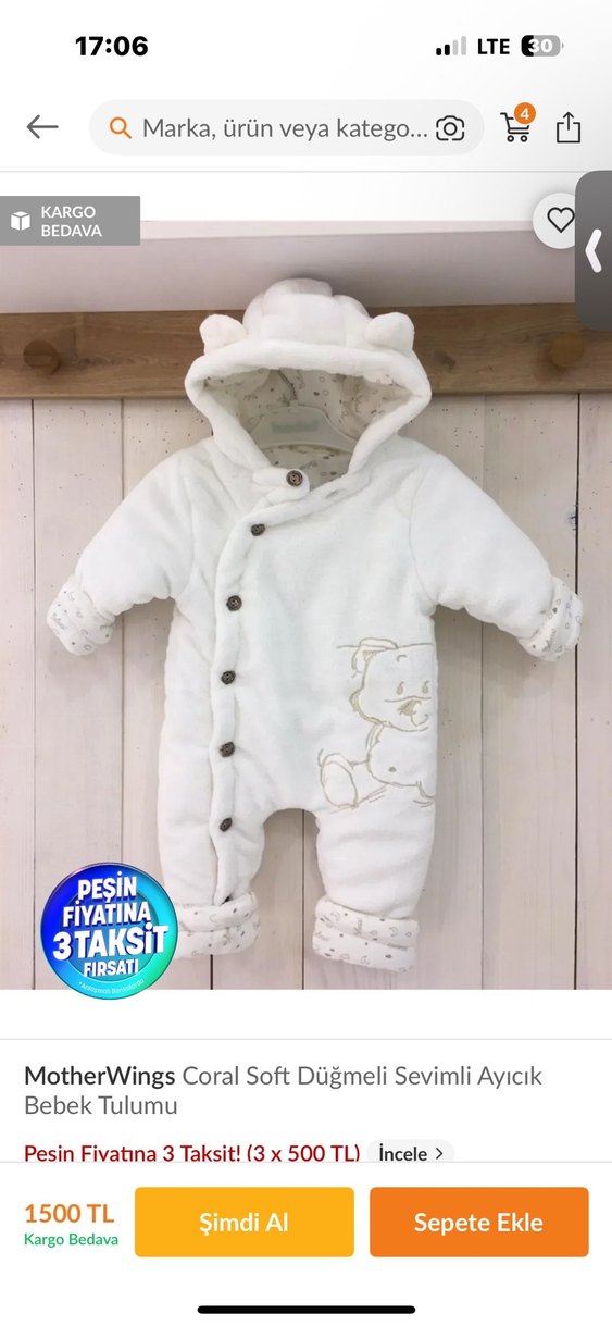 Pembe Kürklü Nakışlı Bebek Tulumu - Görsel 5