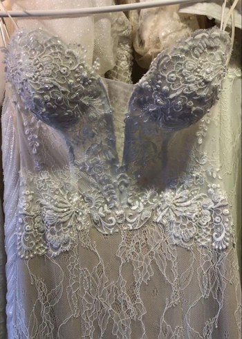 Straplez V Yakalı Beyaz Deniz Kızı Gelinlik - Görsel 5