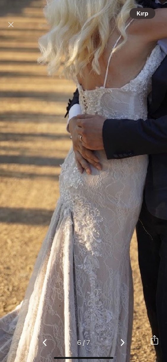 Straplez V Yakalı Beyaz Deniz Kızı Gelinlik - Görsel 2