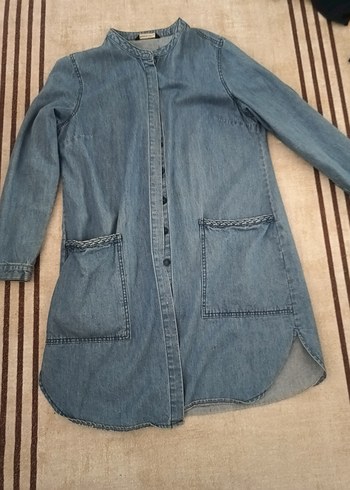 Düğmeli Uzun Kollu Kadın Kot Ceket - Görsel 3