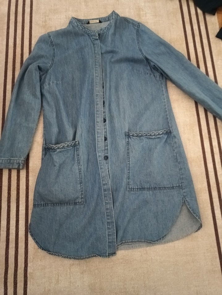 Düğmeli Uzun Kollu Kadın Kot Ceket - Görsel 3