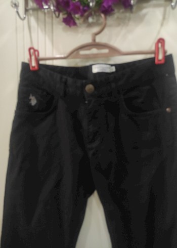 30 Beden siyah Renk U.S Polo Assn Erkek Siyah Kot Pantolon, Kemerli,