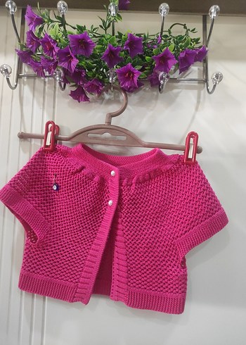 Kız Çocuk Pembe Örgü Kısa Kollu Yelek