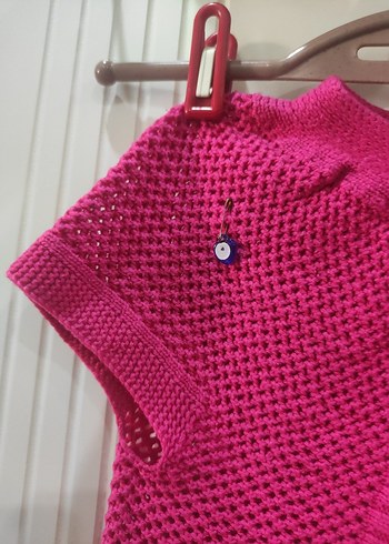 Standart Beden Beden pembe Renk Kız Çocuk Pembe Örgü Kısa Kollu Yelek