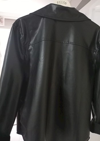 Düğmeli Siyah Deri Kadın Ceket - Görsel 2