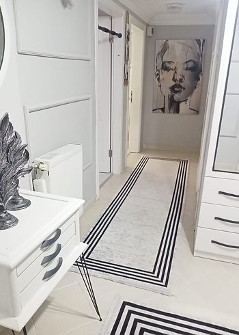 Gri Çizgili Modern Halı 2 tane yolluk ve halı - Görsel 2