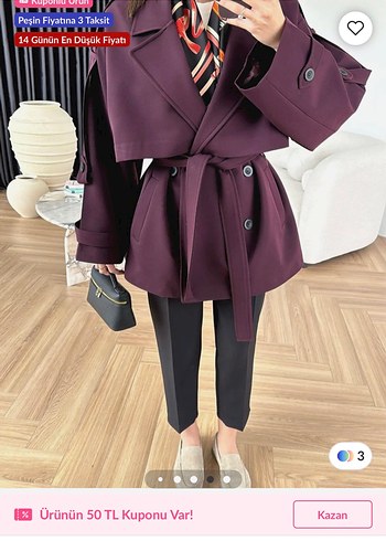 Mürdüm renk trençkot sıfır - Görsel 4