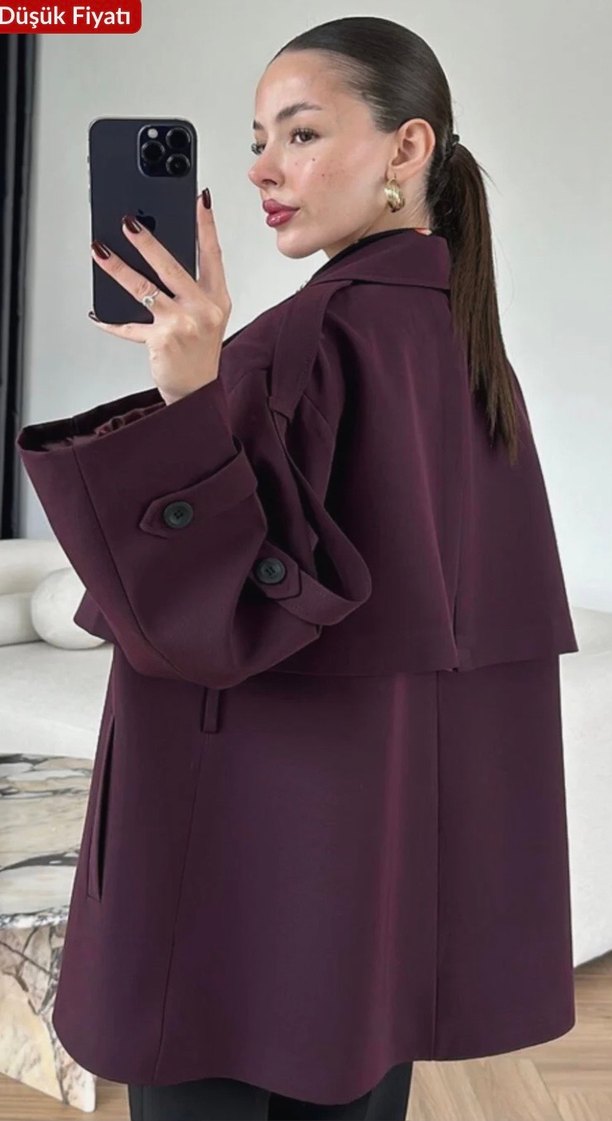 Mürdüm renk trençkot sıfır - Görsel 3