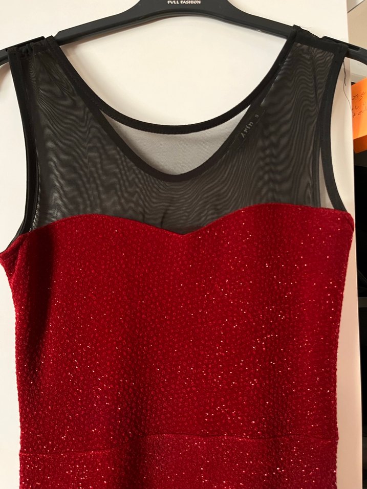 Kolsuz Kırmızı Midi Kına/Düğün Elbisesi - Görsel 2