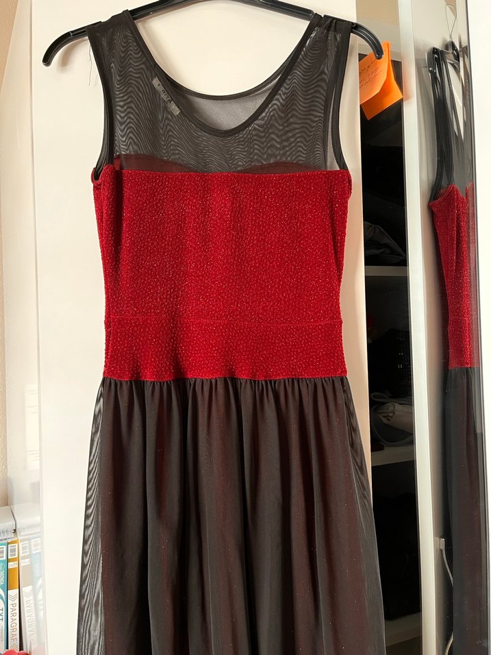 Kolsuz Kırmızı Midi Kına/Düğün Elbisesi - Görsel 5