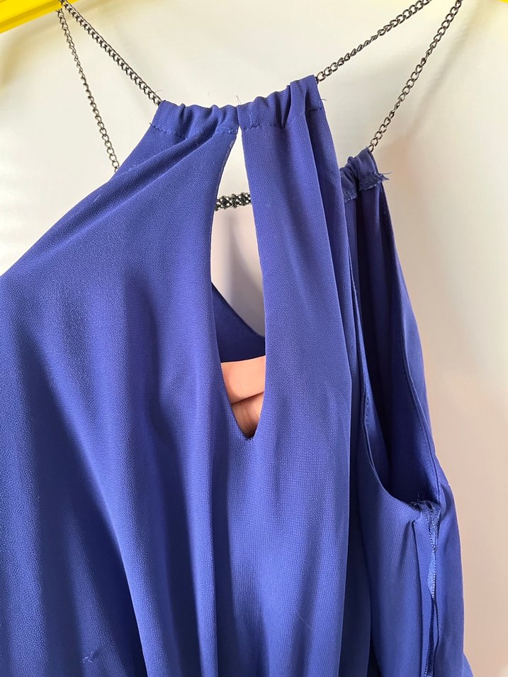 Lacivert Koton V Yakalı Kısa Elbise - Görsel 4