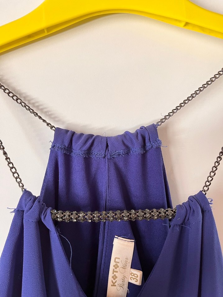 Lacivert Koton V Yakalı Kısa Elbise - Görsel 3