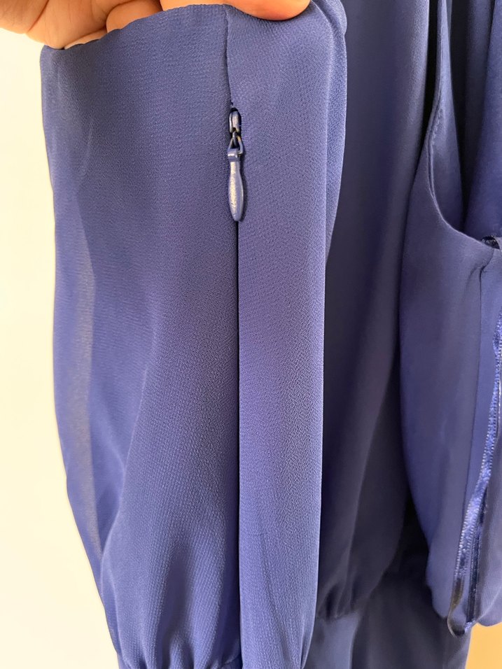 Lacivert Koton V Yakalı Kısa Elbise - Görsel 5