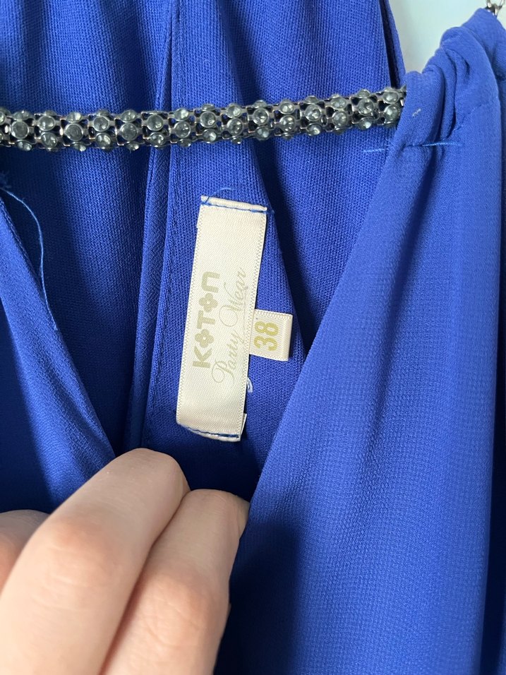 Lacivert Koton V Yakalı Kısa Elbise - Görsel 2