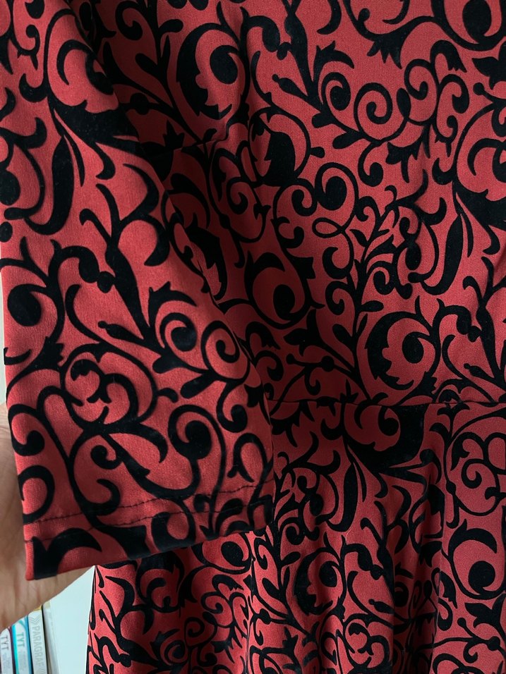 Bordo Desenli Yarım Kollu Henna Elbise - Görsel 3