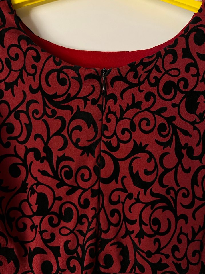 Bordo Desenli Yarım Kollu Henna Elbise - Görsel 2