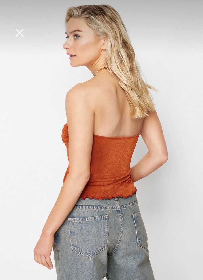 Büzgülü Straplez Bustiyer Kiremit Rengi - Görsel 3