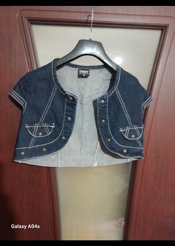 DKNY Koyu Mavi Denim Crop Ceket